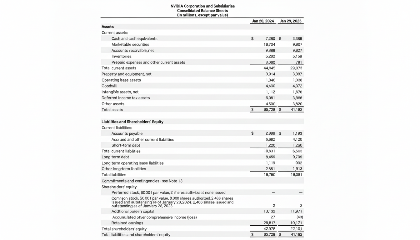 Nvidia Consolidated Balance Sheets as of January 2024 and January 2023